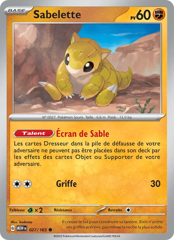 Carte Pokémon Sabelette de l'extension 151