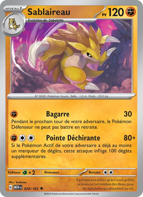 Carte Pokémon Sablaireau de l'extension 151