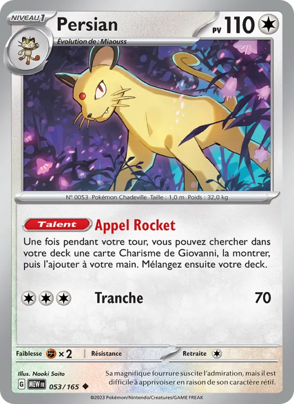 Carte Pokémon Persian de l'extension 151