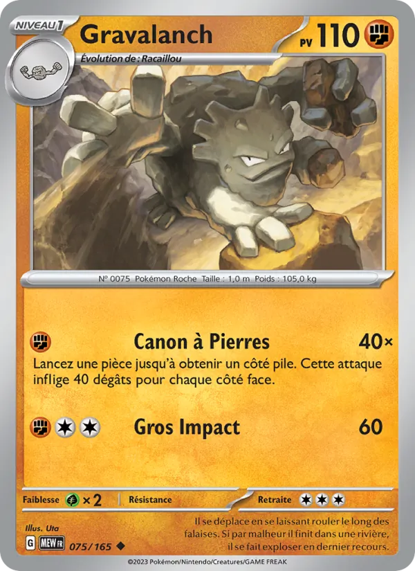 Carte Pokémon Gravalanch de l'extension 151