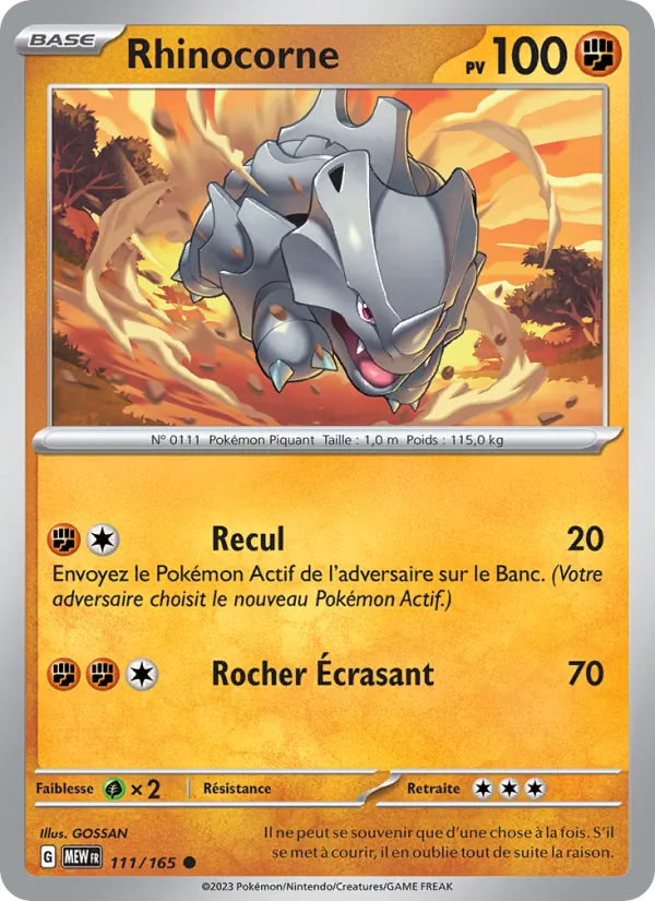 Carte Pokémon Rhinocorne de l'extension 151
