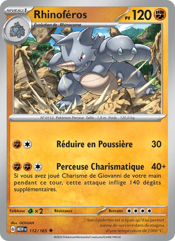 Carte Pokémon Rhinoféros de l'extension 151