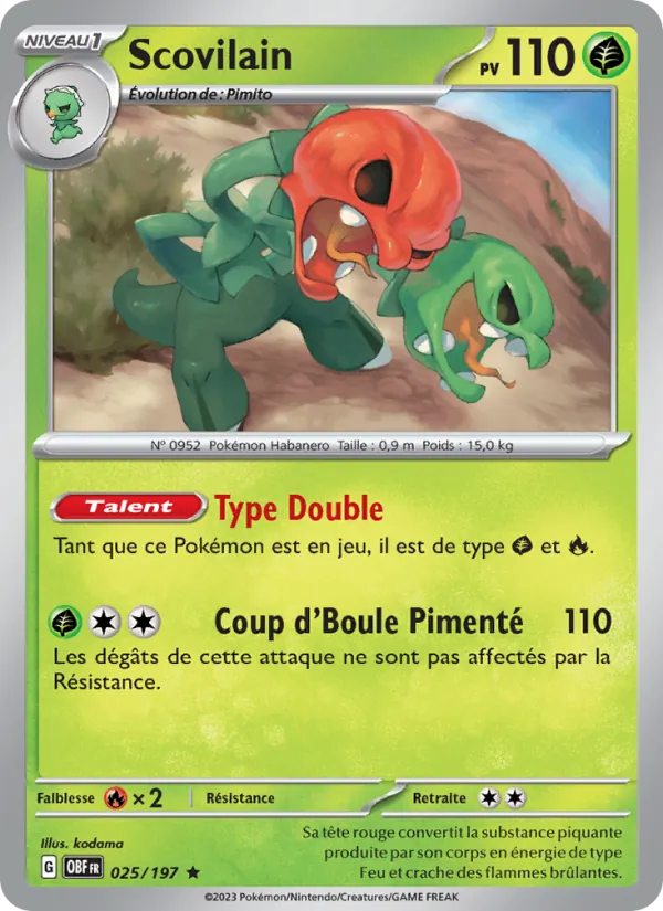 Carte Pokémon Scovilain de l'extension Flammes Obsidiennes