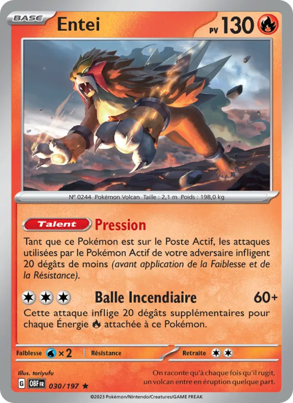 Carte Pokémon Entei de l'extension Flammes Obsidiennes