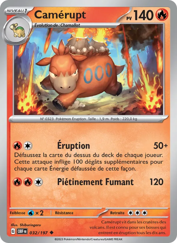 Carte Pokémon Camérupt de l'extension Flammes Obsidiennes