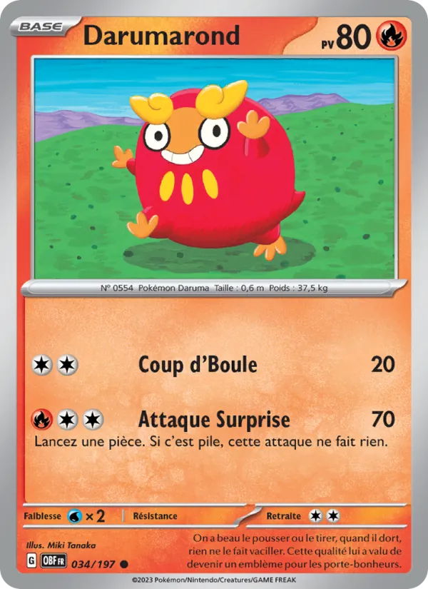 Carte Pokémon Darumarond de l'extension Flammes Obsidiennes