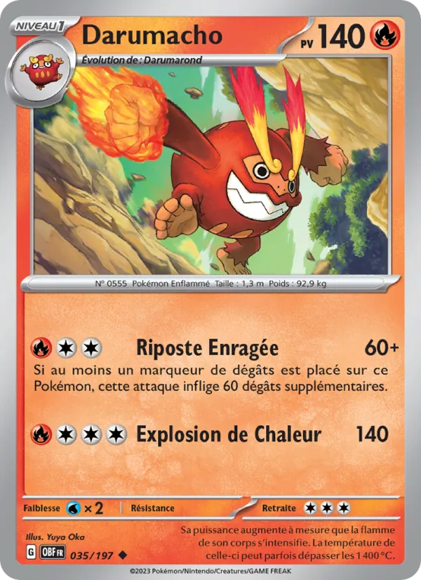 Carte Pokémon Darumacho de l'extension Flammes Obsidiennes