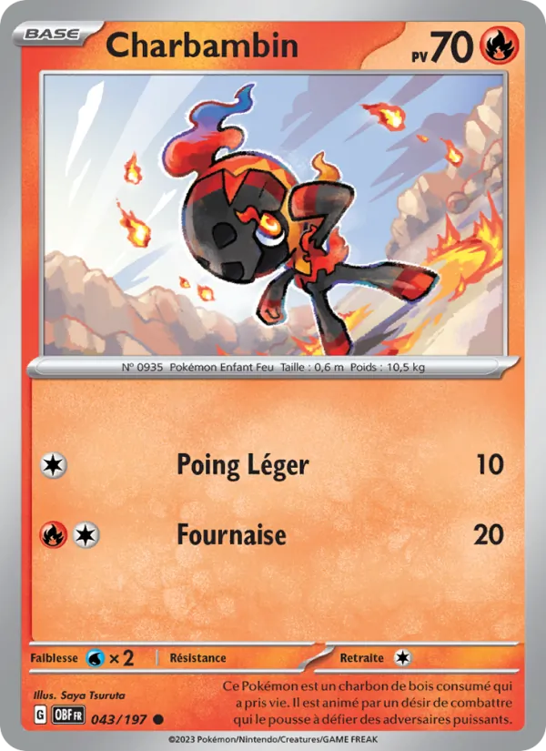 Carte Pokémon Charbambin de l'extension Flammes Obsidiennes