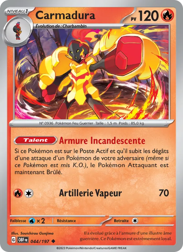 Carte Pokémon Carmadura de l'extension Flammes Obsidiennes