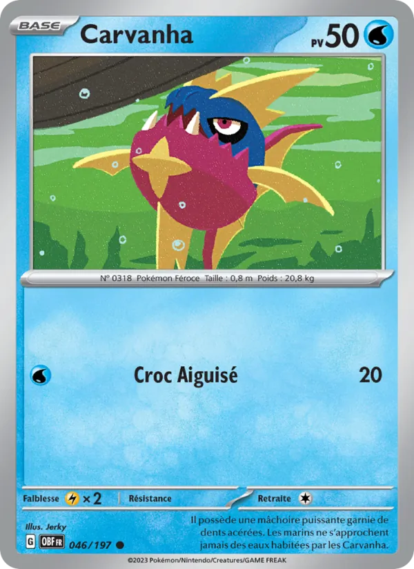 Carte Pokémon Carvanha de l'extension Flammes Obsidiennes