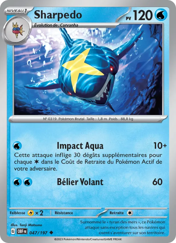 Carte Pokémon Sharpedo de l'extension Flammes Obsidiennes