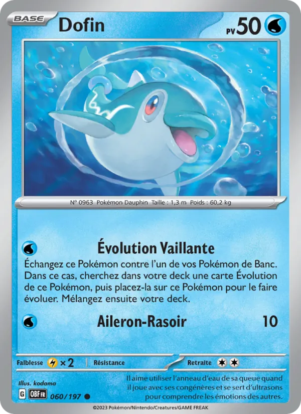 Carte Pokémon Dofin de l'extension Flammes Obsidiennes