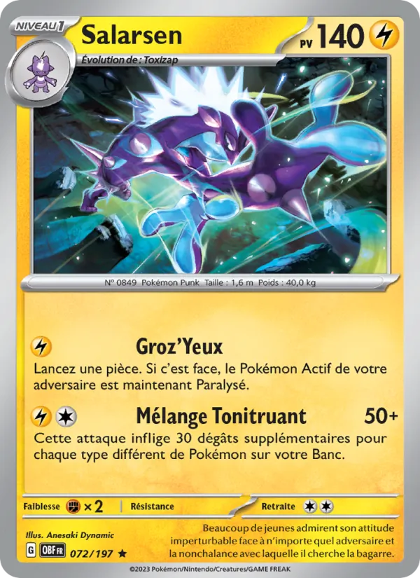 Carte Pokémon Salarsen de l'extension Flammes Obsidiennes