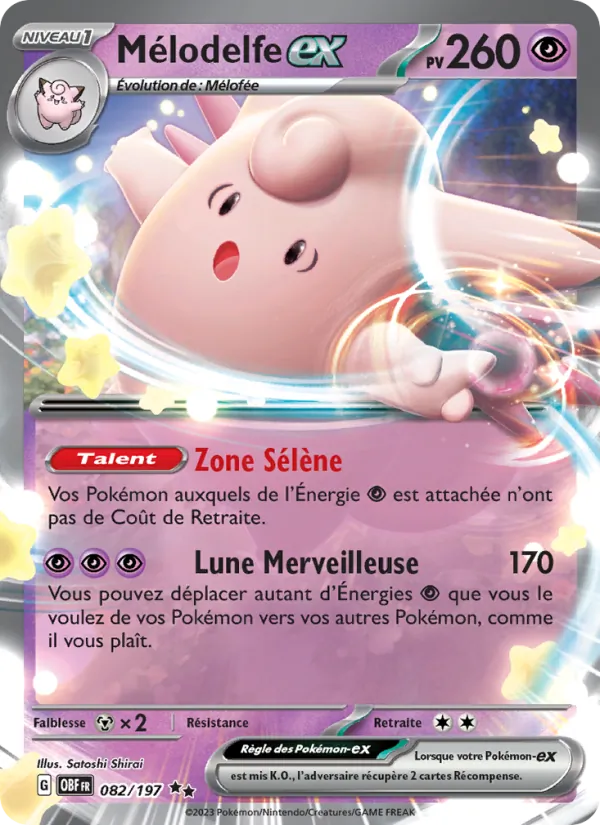 Carte Pokémon Mélodelfe-ex de l'extension Flammes Obsidiennes