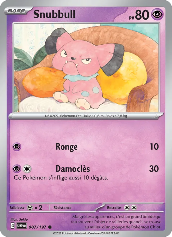 Carte Pokémon Snubbull de l'extension Flammes Obsidiennes