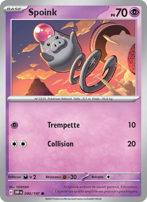 Carte Pokémon Spoink de l'extension Flammes Obsidiennes