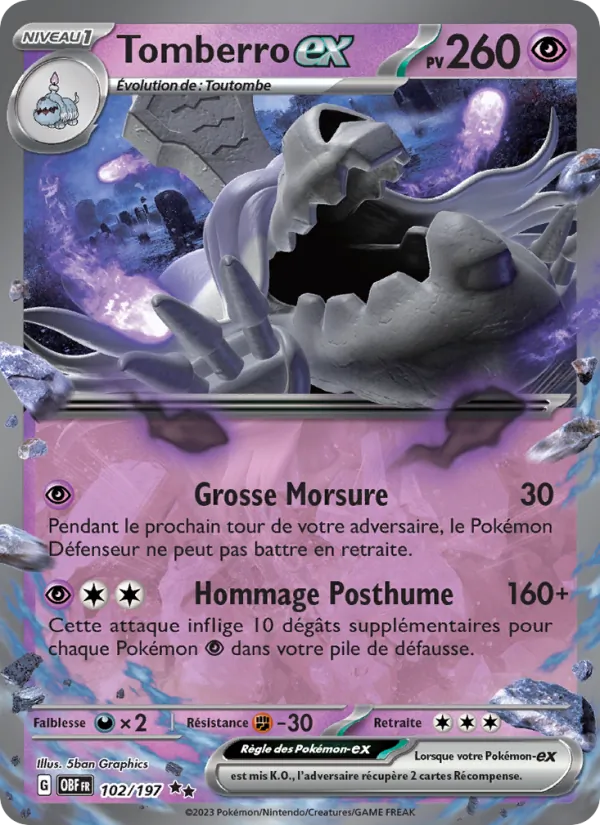 Carte Pokémon Tomberro-ex de l'extension Flammes Obsidiennes