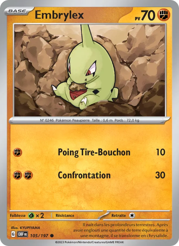 Carte Pokémon Embrylex de l'extension Flammes Obsidiennes