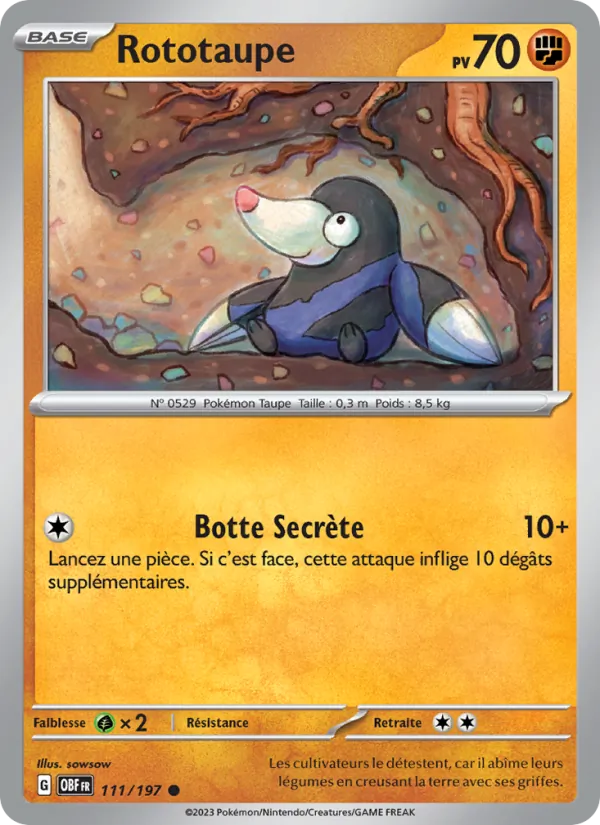 Carte Pokémon Rototaupe de l'extension Flammes Obsidiennes