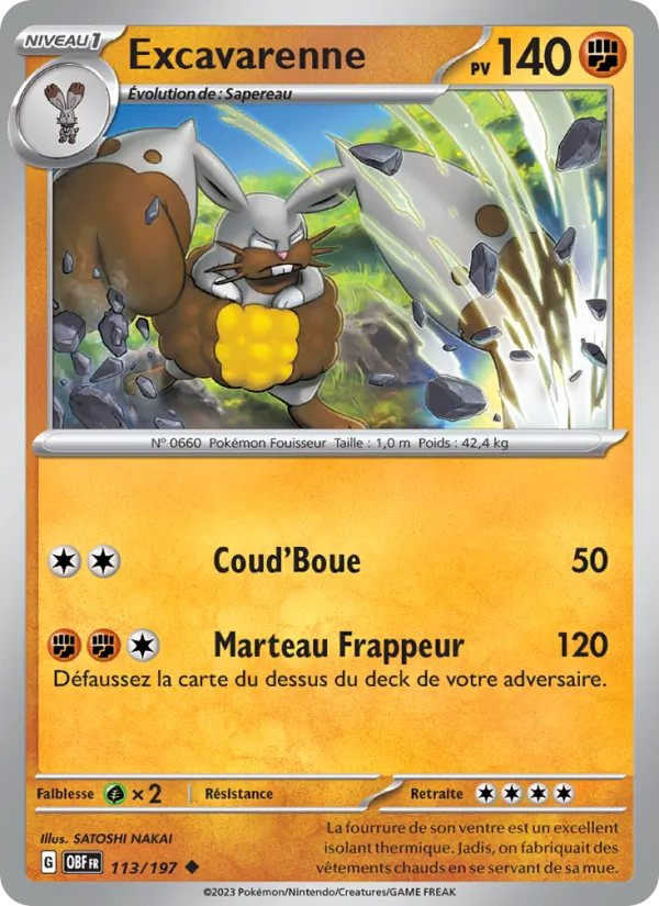 Carte Pokémon Excavarenne de l'extension Flammes Obsidiennes
