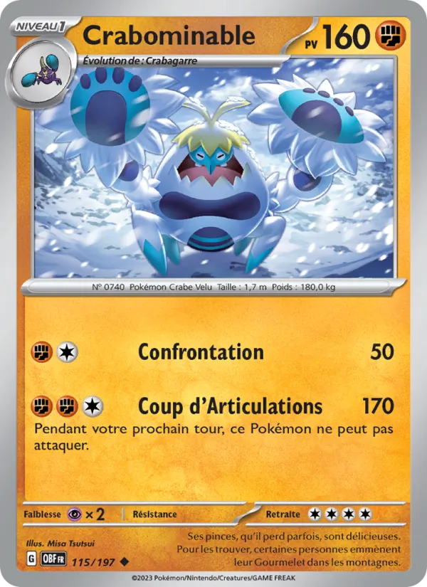 Carte Pokémon Crabominable de l'extension Flammes Obsidiennes