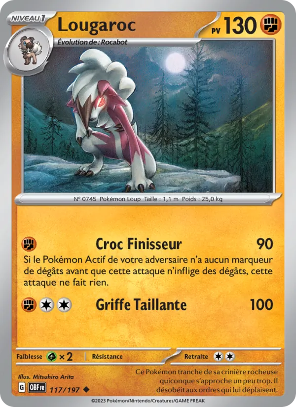 Carte Pokémon Lougaroc de l'extension Flammes Obsidiennes