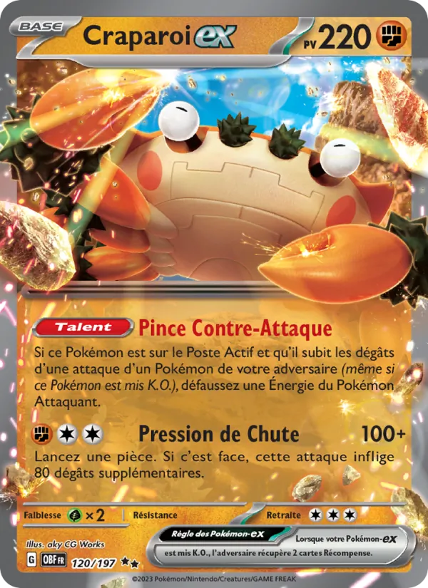 Carte Pokémon Craparoi-ex de l'extension Flammes Obsidiennes