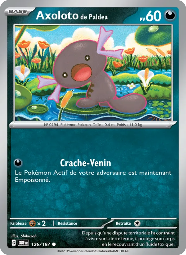 Carte Pokémon Axoloto de Paldea de l'extension Flammes Obsidiennes