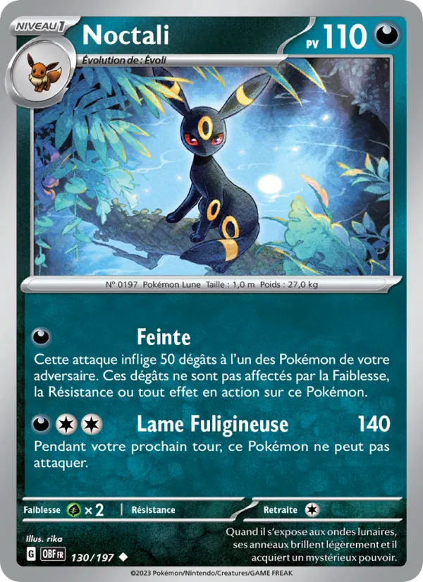 Carte Pokémon Noctali de l'extension Flammes Obsidiennes