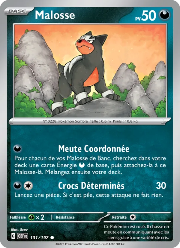 Carte Pokémon Malosse de l'extension Flammes Obsidiennes