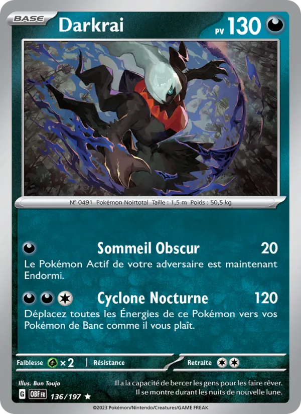 Carte Pokémon Darkrai de l'extension Flammes Obsidiennes