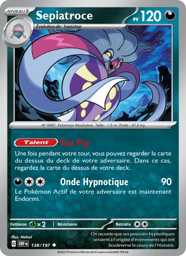 Carte Pokémon Sepiatroce de l'extension Flammes Obsidiennes
