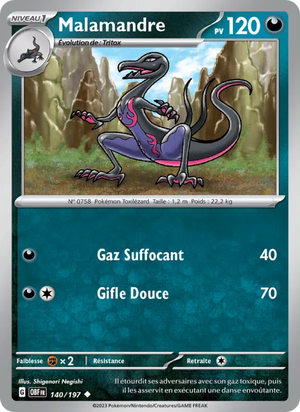Carte Pokémon Malamandre de l'extension Flammes Obsidiennes