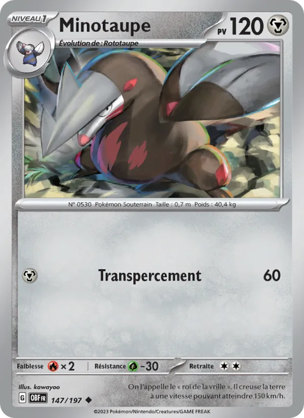 Carte Pokémon Minotaupe de l'extension Flammes Obsidiennes