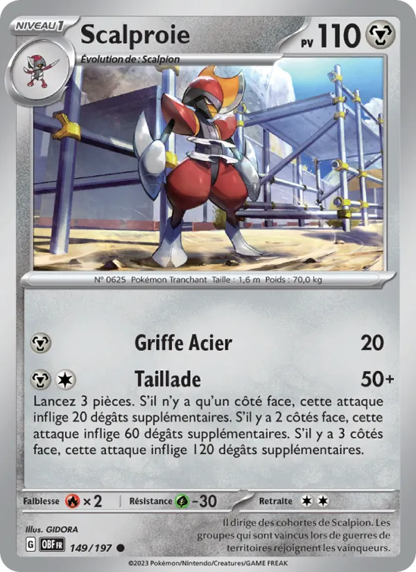 Carte Pokémon Scalproie de l'extension Flammes Obsidiennes