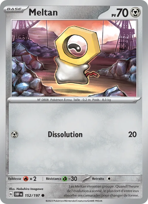 Carte Pokémon Meltan de l'extension Flammes Obsidiennes