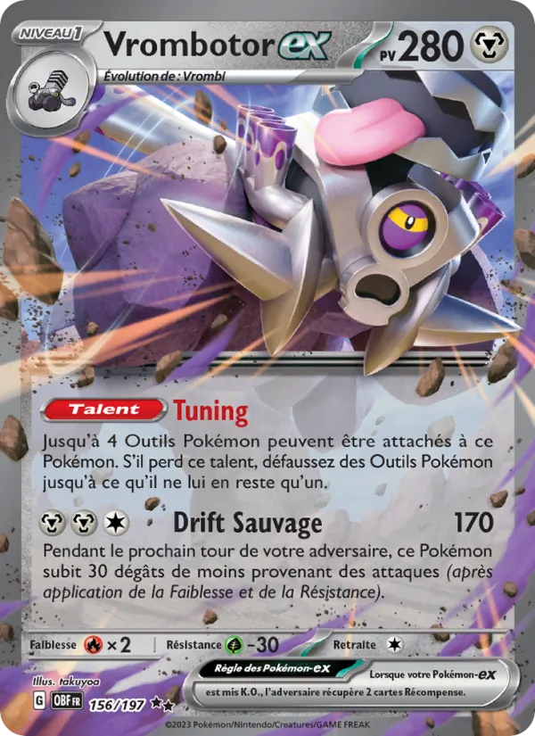 Carte Pokémon Vrombotor-ex de l'extension Flammes Obsidiennes