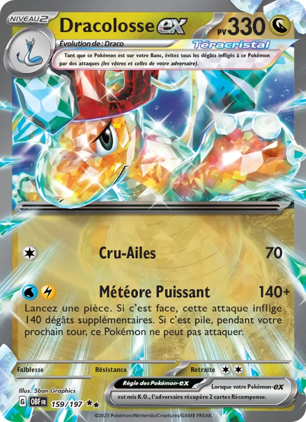 Carte Pokémon Dracolosse-ex de l'extension Flammes Obsidiennes