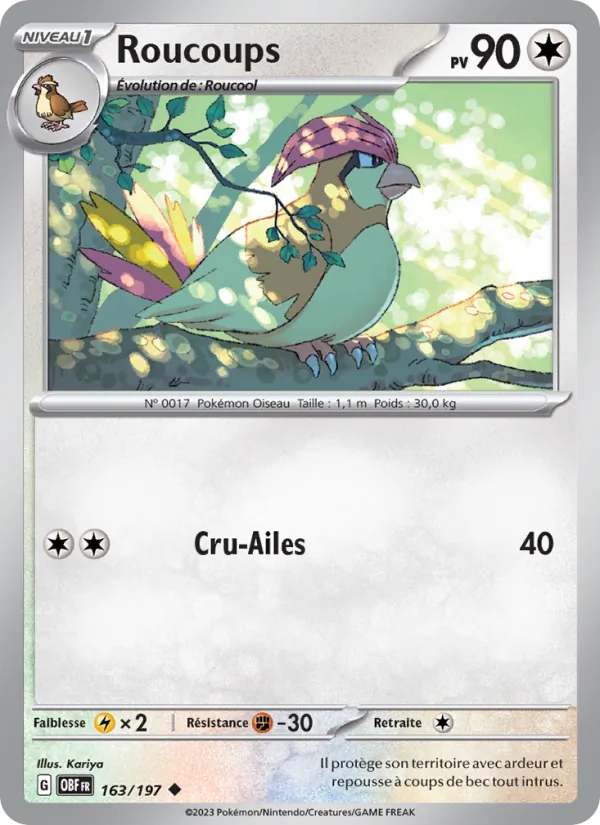 Carte Pokémon Roucoups de l'extension Flammes Obsidiennes