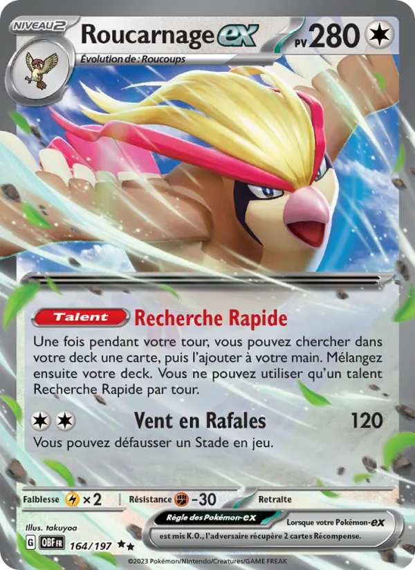 Carte Pokémon Roucarnage-ex de l'extension Flammes Obsidiennes