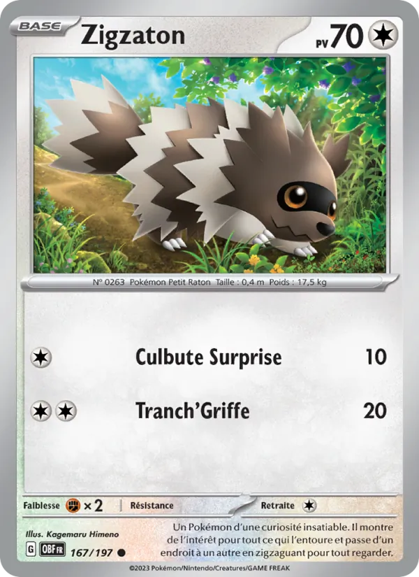 Carte Pokémon Zigzaton de l'extension Flammes Obsidiennes