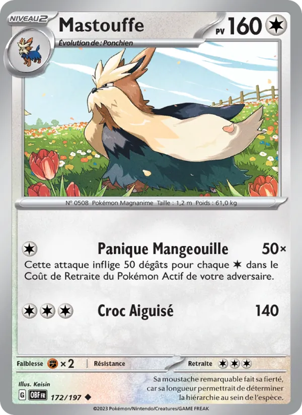 Carte Pokémon Mastouffe de l'extension Flammes Obsidiennes