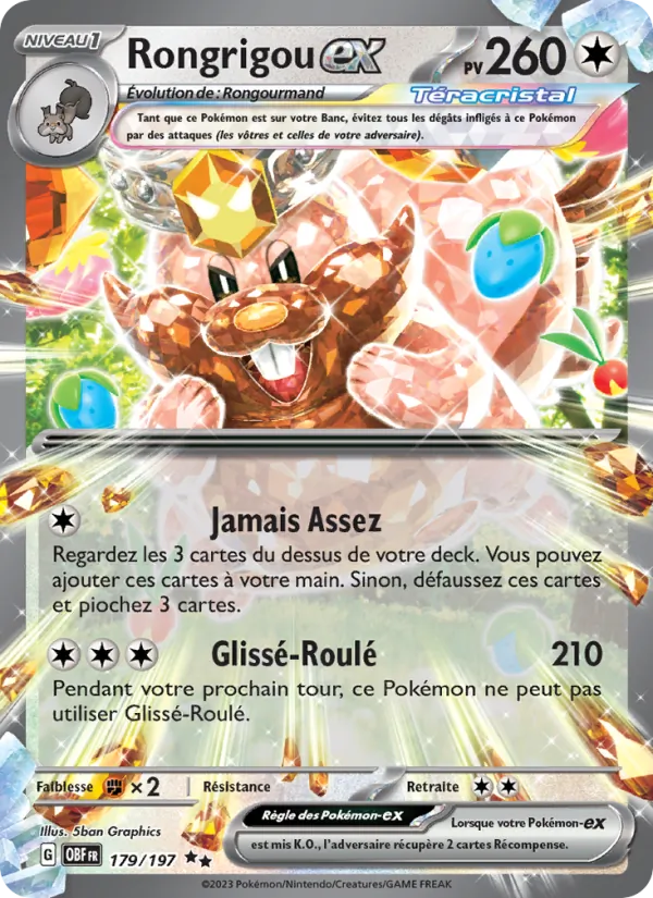 Carte Pokémon Rongrigou-ex de l'extension Flammes Obsidiennes