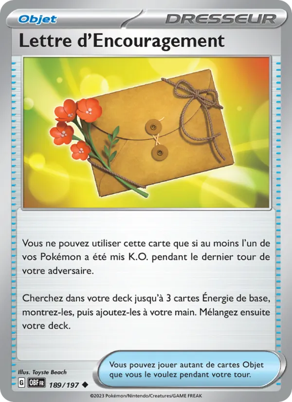 Carte Pokémon Lettre d'Encouragement de l'extension Flammes Obsidiennes