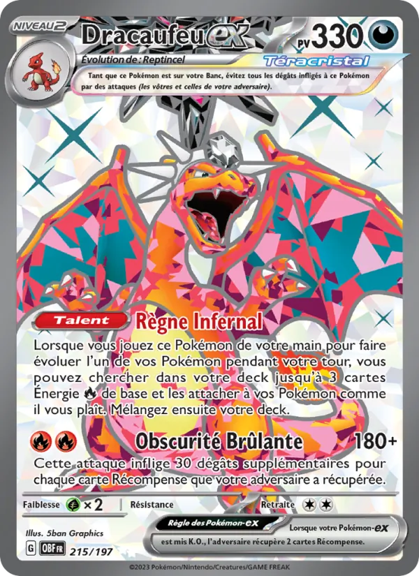 Carte Pokémon Dracaufeu-ex de l'extension Flammes Obsidiennes