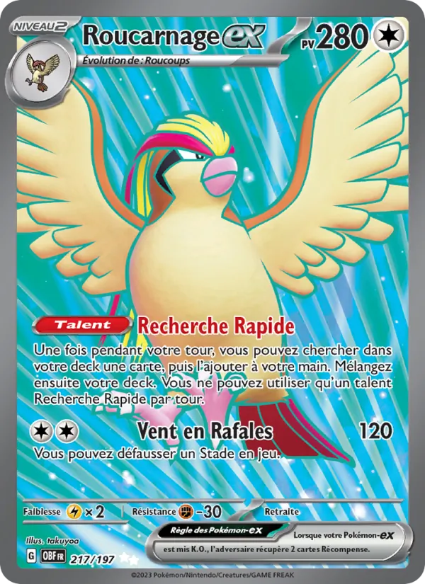 Carte Pokémon Roucarnage-ex de l'extension Flammes Obsidiennes