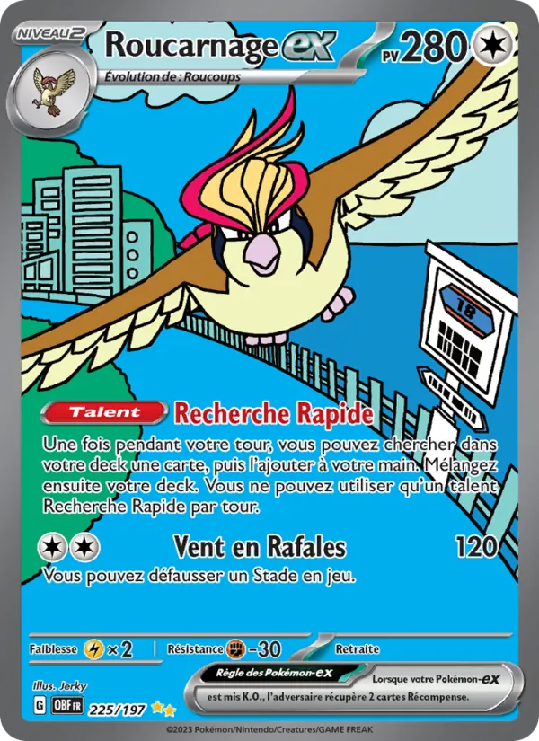 Carte Pokémon Roucarnage-ex de l'extension Flammes Obsidiennes
