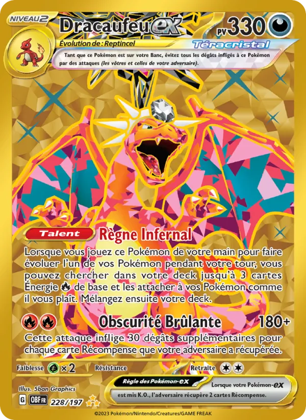 Carte Pokémon Dracaufeu-ex de l'extension Flammes Obsidiennes