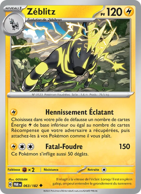 Carte Pokémon Zéblitz de l'extension Faille Paradoxe