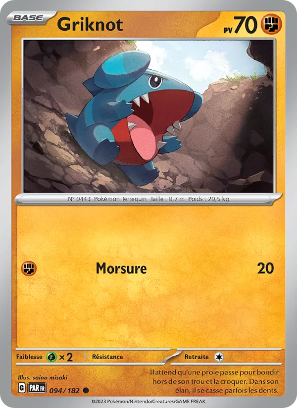 Carte Pokémon Griknot de l'extension Faille Paradoxe